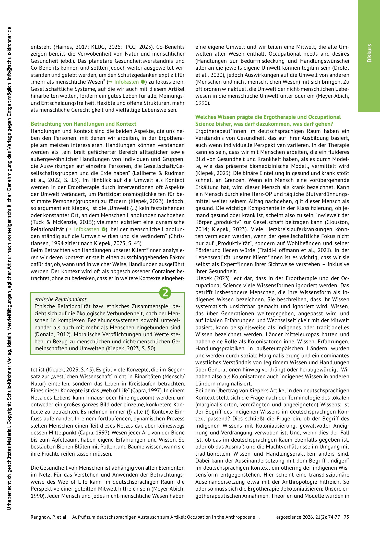 Vorschauseite 2: Aufruf zum Austausch! Diskurs zum Artikel „Occupation in the Anthropocene and Ethical Relationality“
