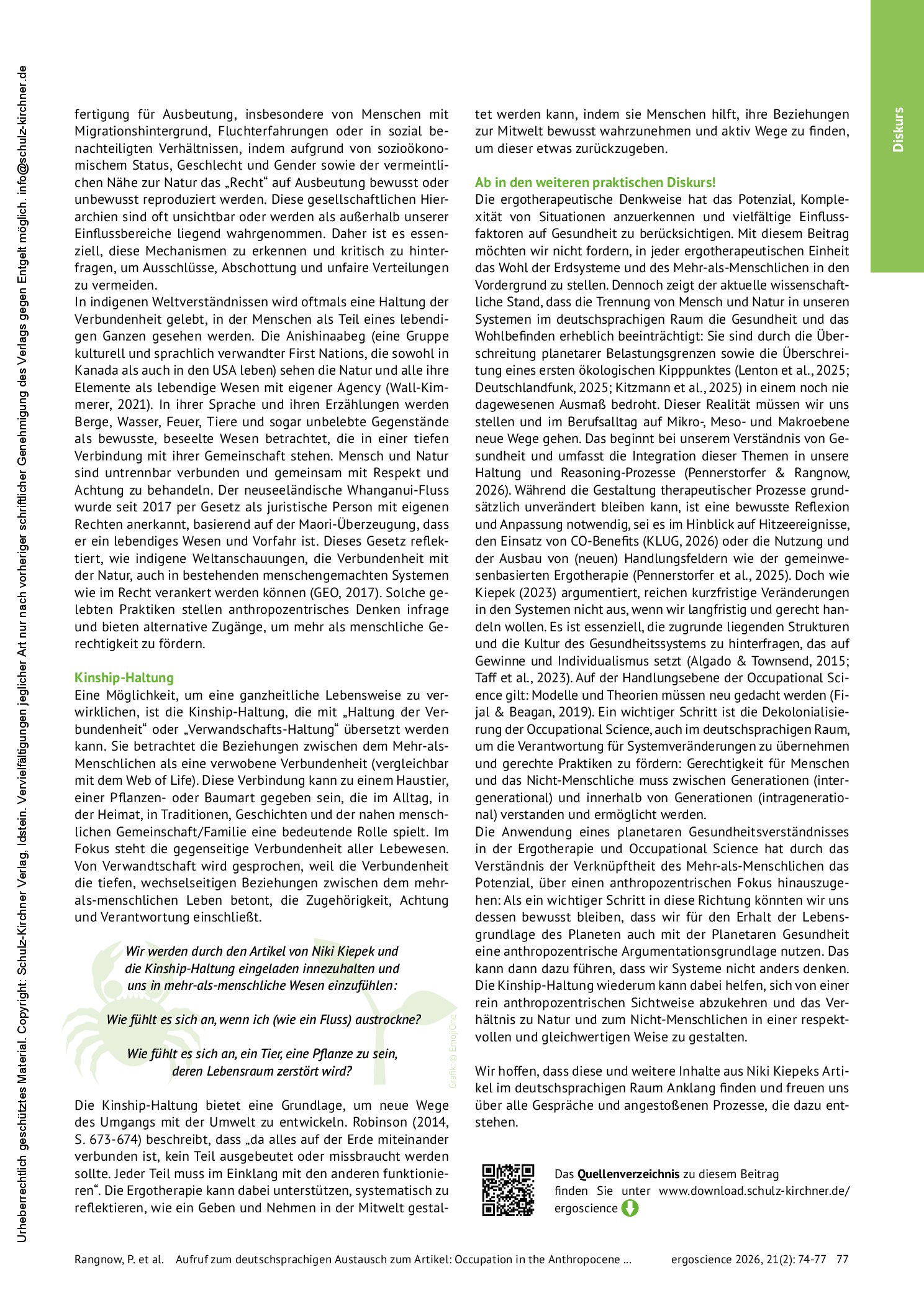 Vorschauseite 4: Aufruf zum Austausch! Diskurs zum Artikel „Occupation in the Anthropocene and Ethical Relationality“