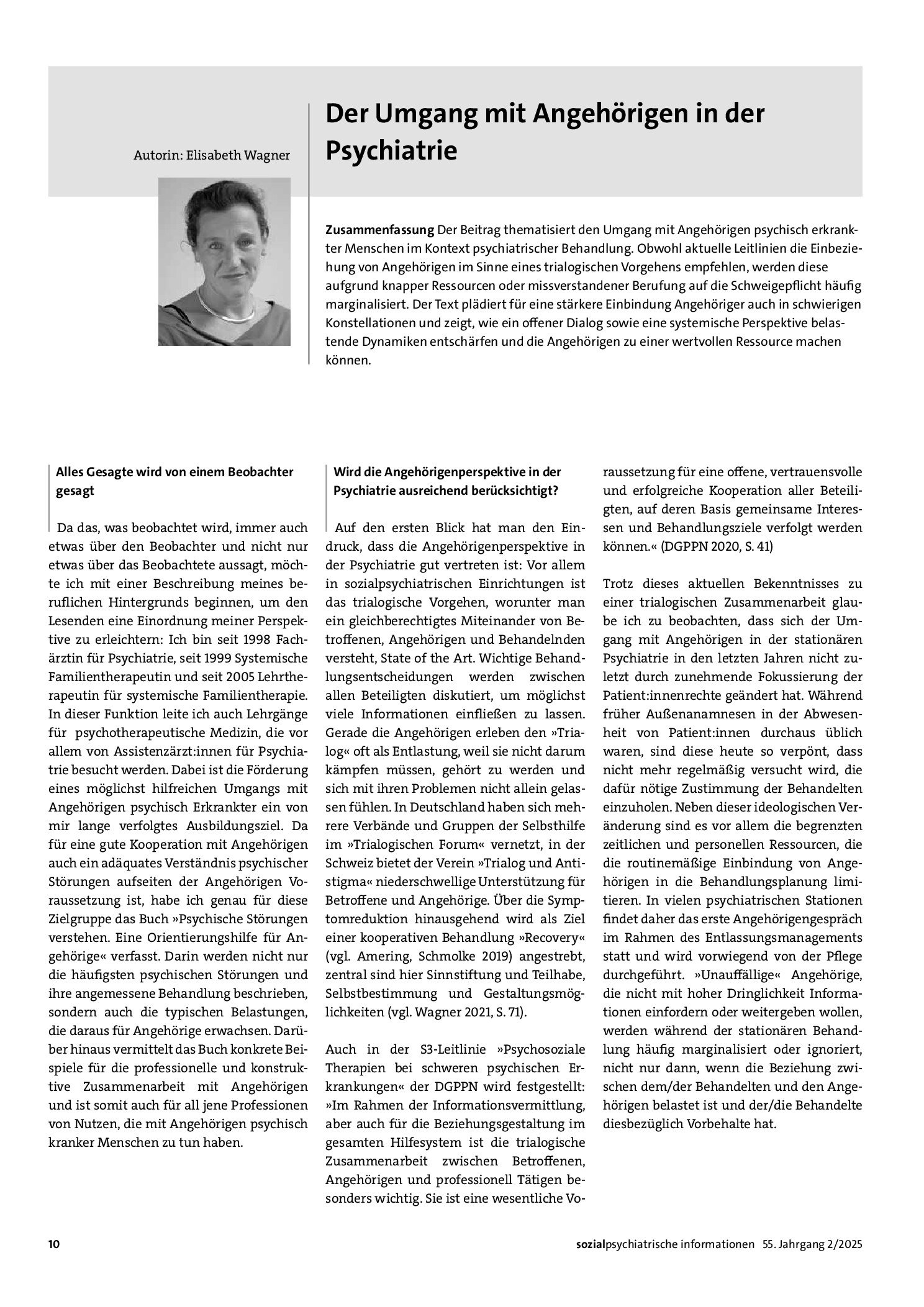 Vorschauseite 1: Der Umgang mit Angehörigen in der Psychiatrie