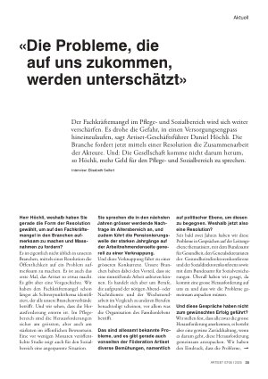 Vorschauseite 1: «Die Probleme, die auf uns zukommen, werden unterschätzt»