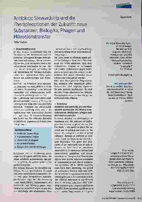Vorschauseite 1: Antibiotic Stewardship und die Therapieoptionen der Zukunft: neue Substanzen, Biologika, Phagen und Mikrobiomtransfer