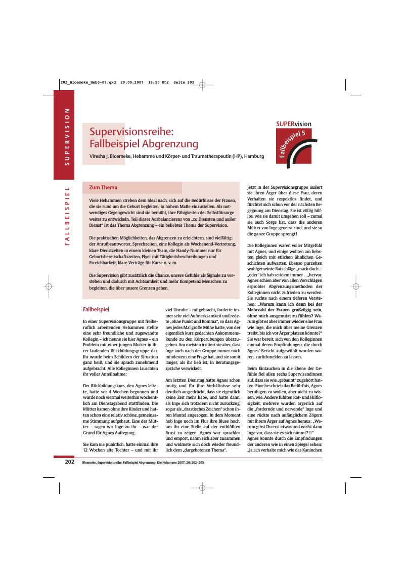 Vorschauseite 1: Supervisionsreihe: Fallbeispiel Abgrenzung