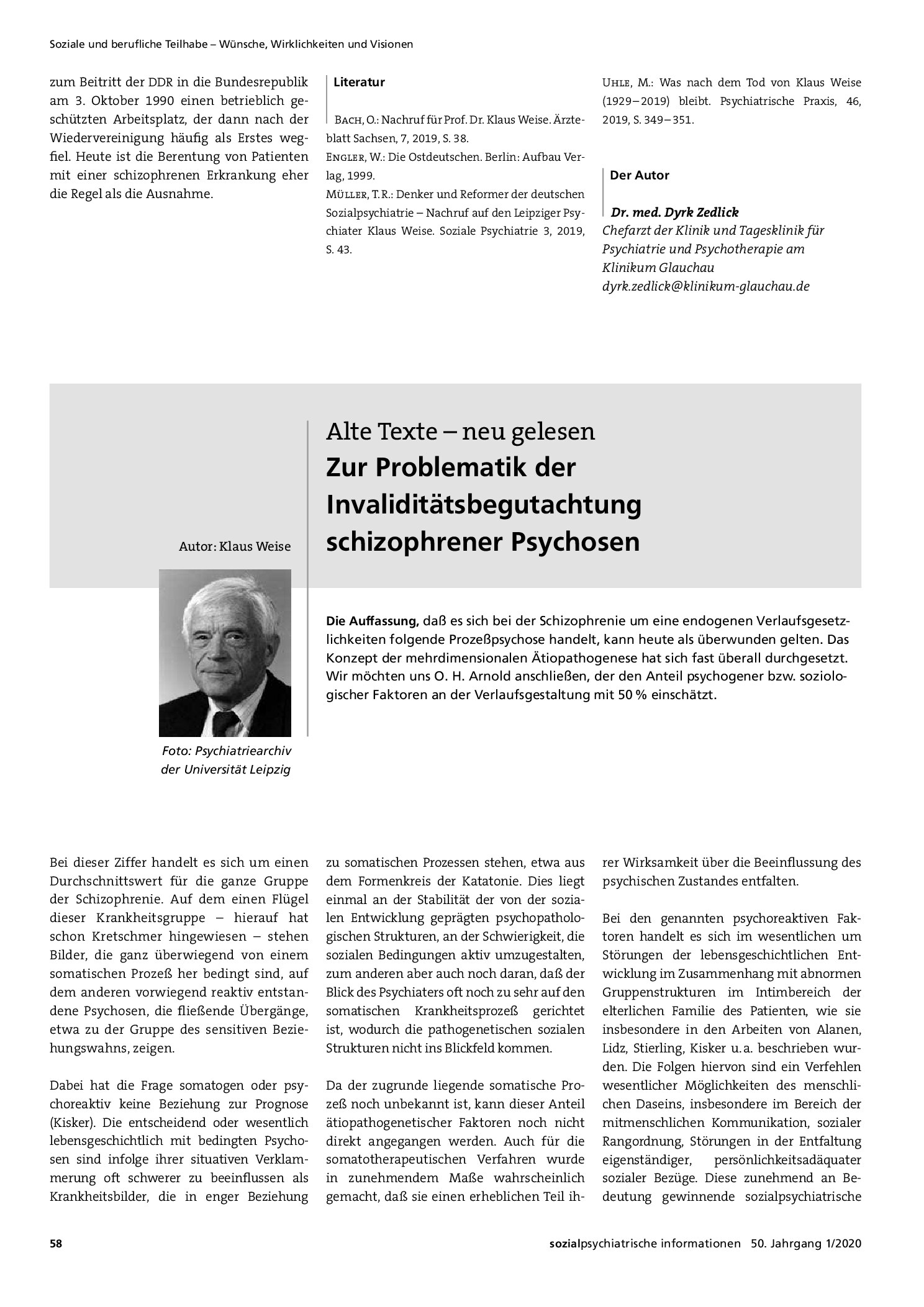 Vorschauseite 1: Zur Problematik der Invaliditätsbegutachtung schizophrener Psychosen