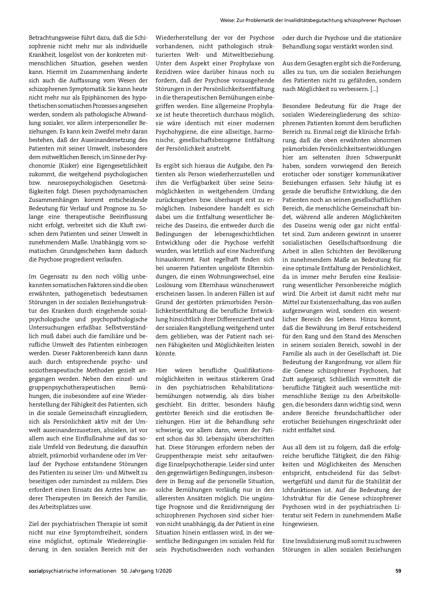 Vorschauseite 2: Zur Problematik der Invaliditätsbegutachtung schizophrener Psychosen