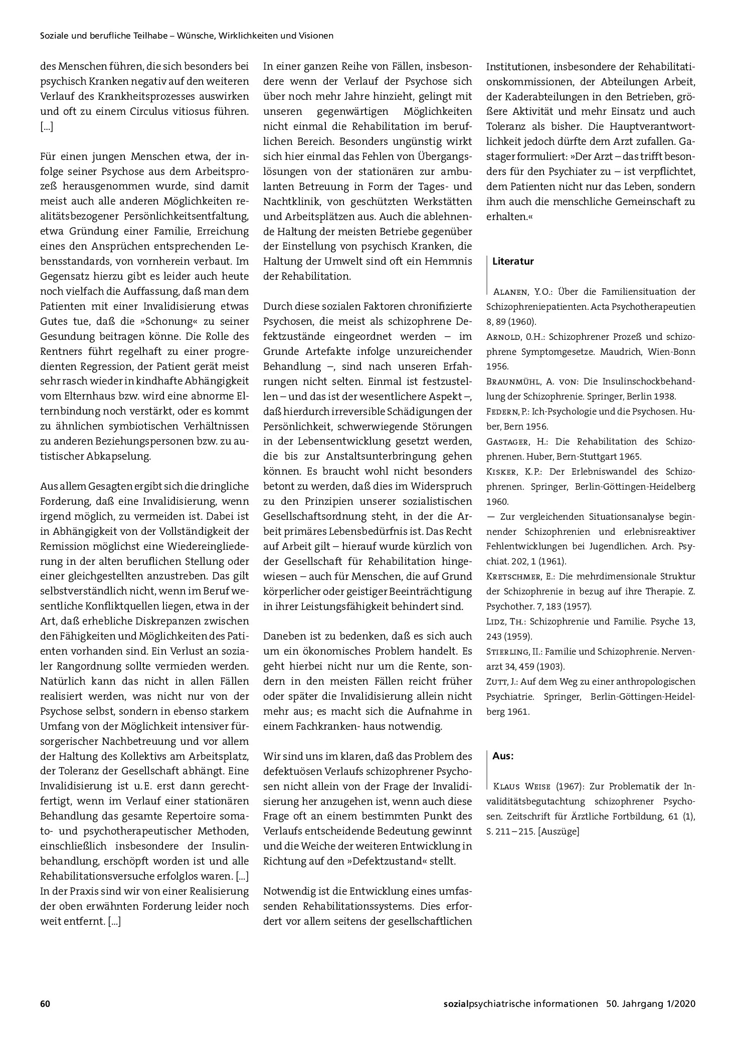 Vorschauseite 3: Zur Problematik der Invaliditätsbegutachtung schizophrener Psychosen
