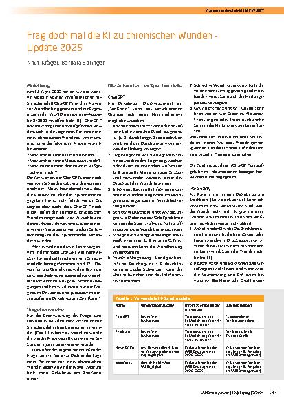 Vorschauseite 1: Frag doch mal die KI zu chronischen Wunden – Update 2025