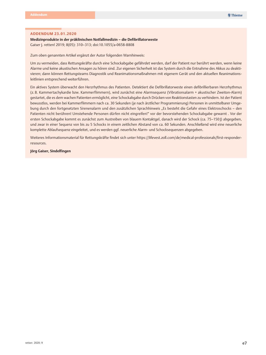 Vorschauseite 1: Medizinprodukte in der präklinischen Notfallmedizin – die Defibrillatorweste