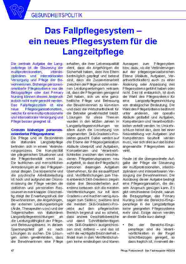Vorschauseite 1: Das Fallpflegesystem – ein neues Pflegesystem für die Langzeitpflege