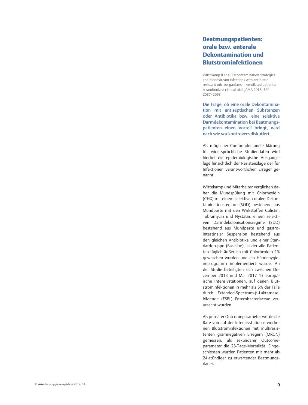 Vorschauseite 1: Beatmungspatienten: orale bzw. enterale Dekontamination und Blutstrominfektionen