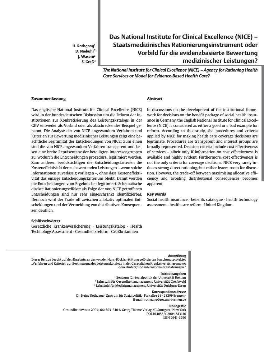 Vorschauseite 1: Das National Institute for Clinical Excellence (NICE)