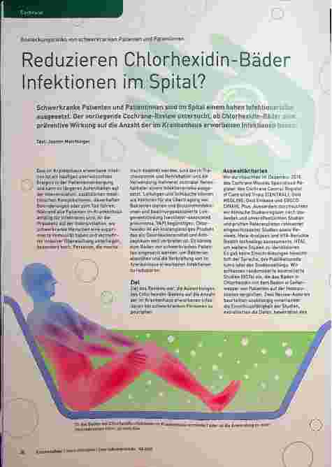 Vorschauseite 1: Reduzieren Chlorhexidin-Bäder Infektionen im Spital?