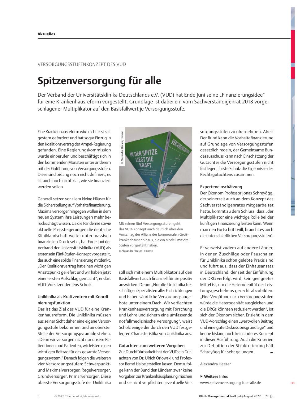 Vorschauseite 1: Versorgungsstufenkonzept des VUD: Spitzenversorgung für alle