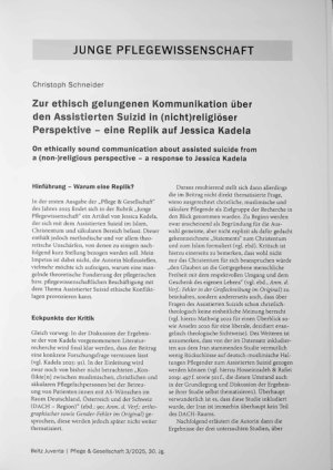 Vorschauseite 1: Zur ethisch gelungenen Kommunikation über den Assistierten Suizid in (nicht)religiöser Perspektive - eine Replik auf Jessica Kadela