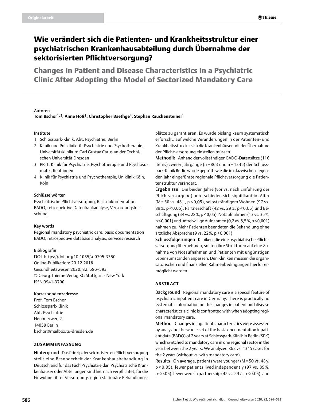 Vorschauseite 1: Wie verändert sich die Patientenund Krankheitsstruktur einer psychiatrischen Krankenhausabteilung durch Übernahme der sektorisierten Pflichtversorgung?