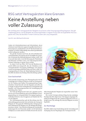 Vorschauseite 1: BSG setzt Vertragsärzten klare Grenzen Keine Anstellung neben voller Zulassung