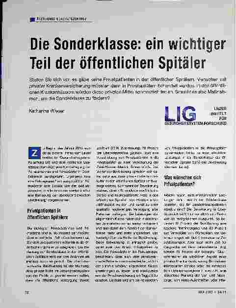 Vorschauseite 1: Die Sonderklasse: ein wichtiger Teil der öffentlichen Spitäler