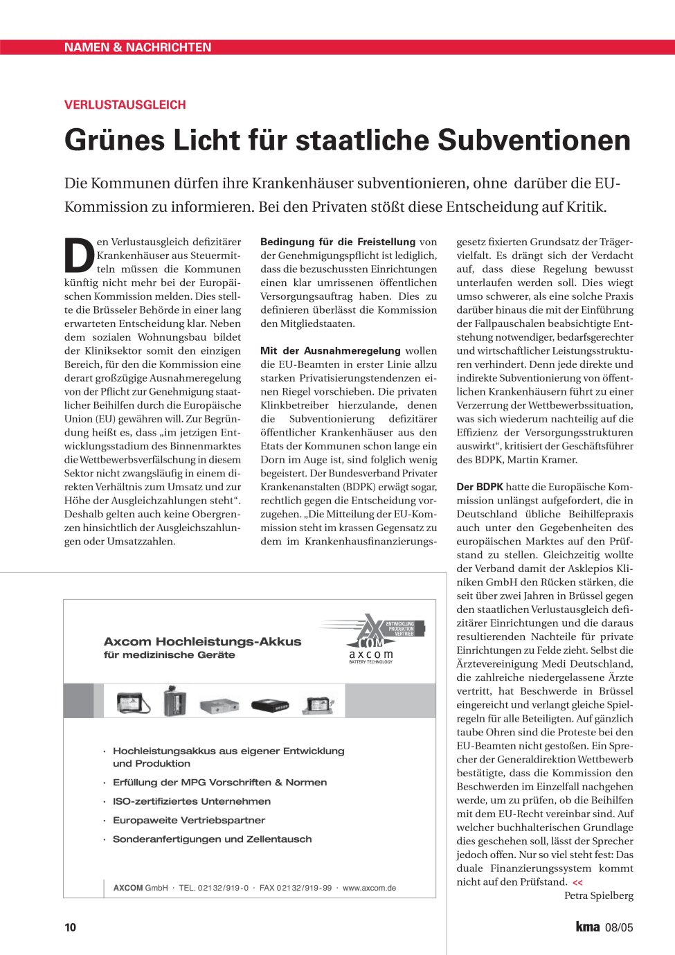 Vorschauseite 1: Grünes Licht für staatliche Subventionen