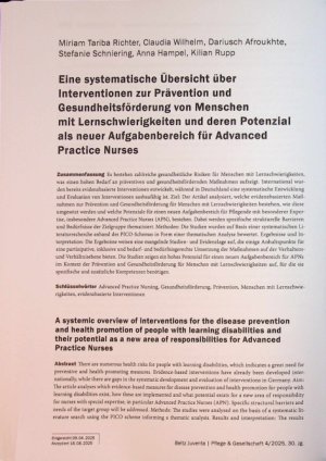 Vorschauseite 1: Eine systematische Übersicht über Interventionen zur Prävention und Gesundheitsförderung von Menschen mit Lernschwierigkeiten und deren Potenzial als neuer Aufgabenbereich für Adv…