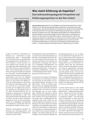 Vorschauseite 1: Was meint Erfahrung als Expertise? Eine kulturanthropologische Perspektive auf Erfahrungsexpertisen in der Peer-Arbeit