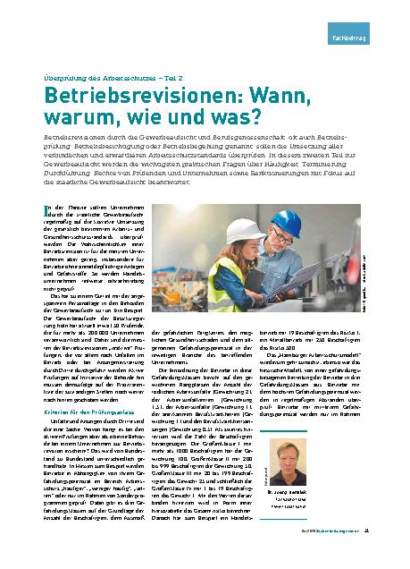 Vorschauseite 1: Überprüfung des Arbeitsschutzes – Teil 2 Betriebsrevisionen: Wann, warum, wie und was?