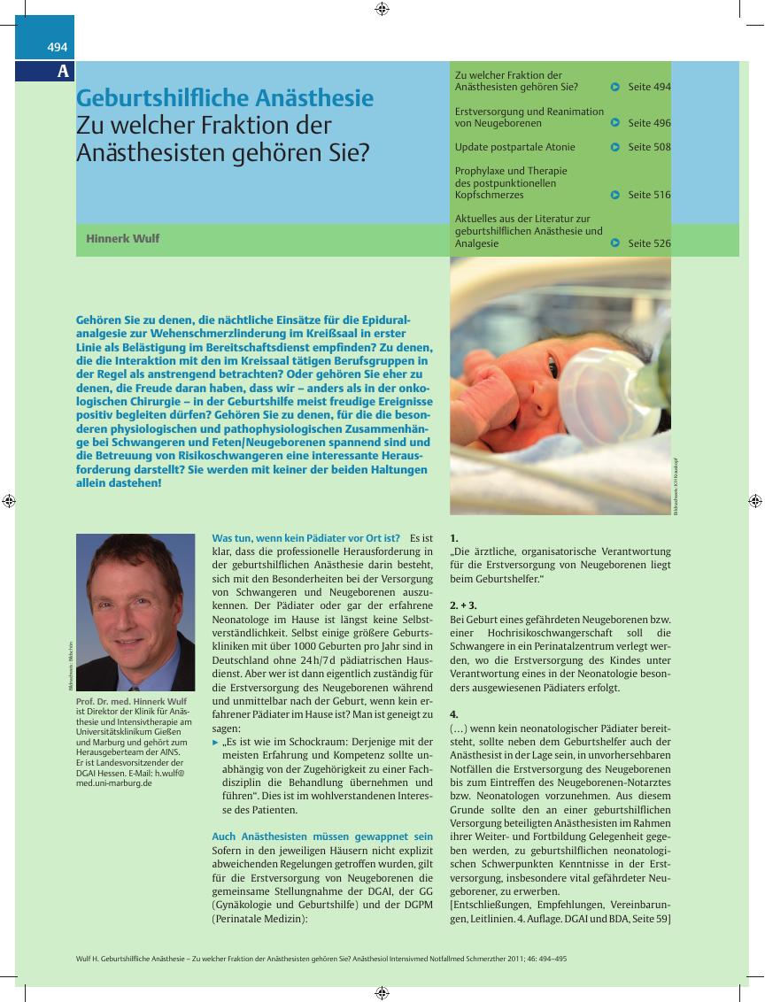 Vorschauseite 1: Geburtshilfliche Anästhesie – Zu welcher Fraktion der Anästhesisten gehören Sie?
