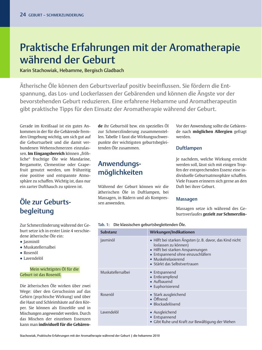 Vorschauseite 1: Praktische Erfahrungen mit der Aromatherapie während der Geburt