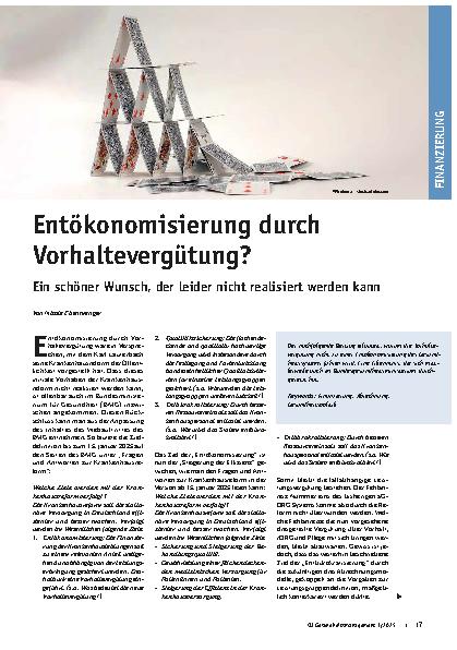 Vorschauseite 1: Entökonomisierung durch Vorhaltevergütung Ein schöner Wunsch, der leider nicht realisiert werden kann
