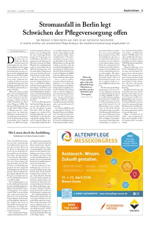 Vorschauseite 1: Stromausfall in Berlin legt Schwächen der Pflegeversorgung offen