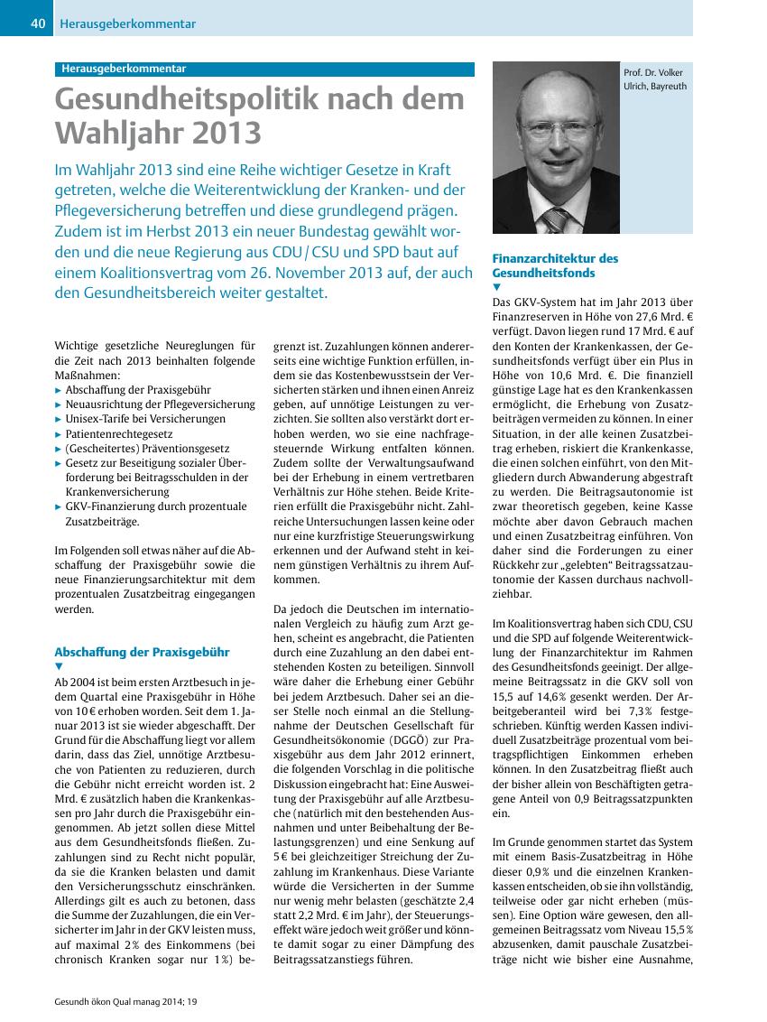 Vorschauseite 1: Herausgeberkommentar ? Gesundheitspolitik nach dem Wahljahr 2013