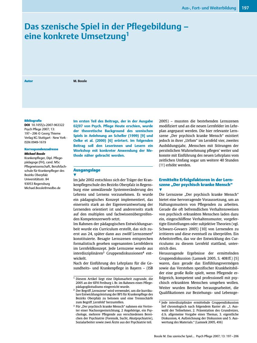 Vorschauseite 1: Das szenische Spiel in der Pflegebildung - eine konkrete Umsetzung