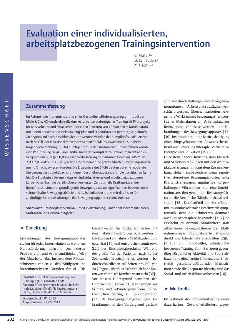 Vorschauseite 1: Evaluation einer individualisierten, arbeitsplatzbezogenen Trainingsintervention