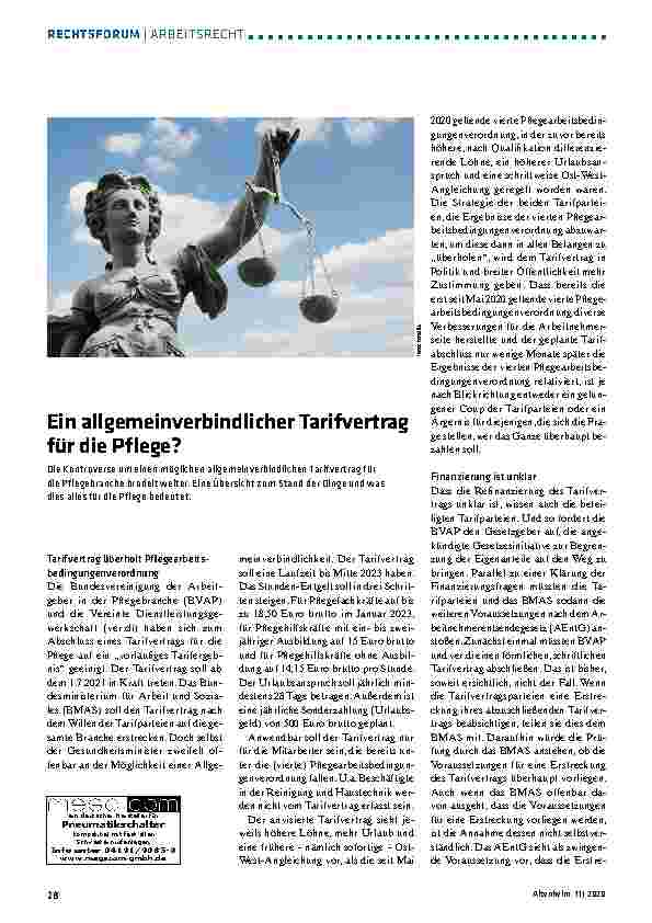 Vorschauseite 1: Ein allgemeinverbindlicher Tarifvertrag für die Pflege?