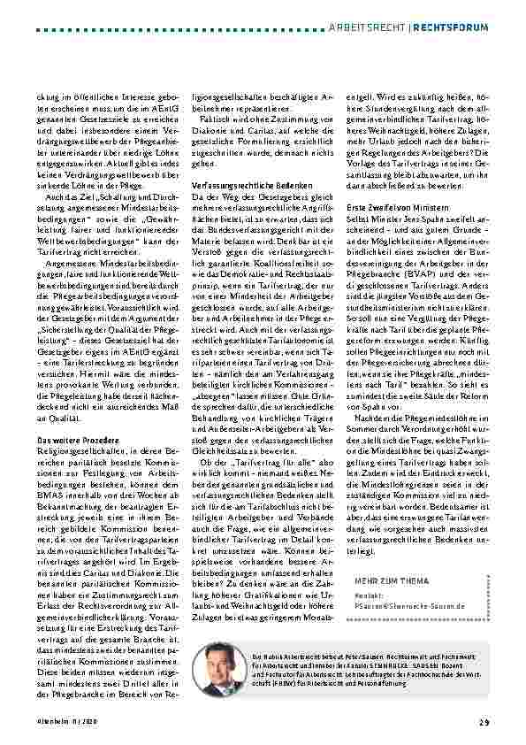 Vorschauseite 2: Ein allgemeinverbindlicher Tarifvertrag für die Pflege?