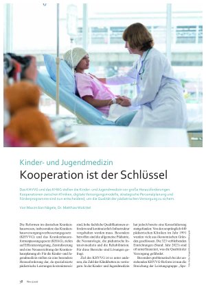 Vorschauseite 1: Kinderund Jugendmedizin Kooperation ist der Schlüssel
