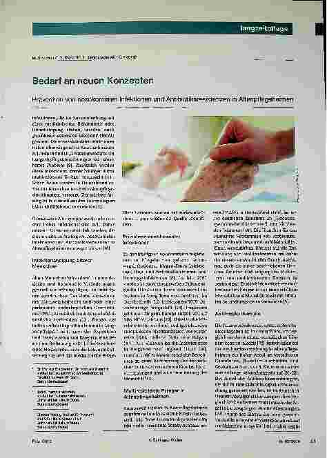 Vorschauseite 1: Bedarf an neuen Konzepten zur Prävention von nosokomialen Infektionen und Antibiotikaresistenzen in Altenpflegeheimen