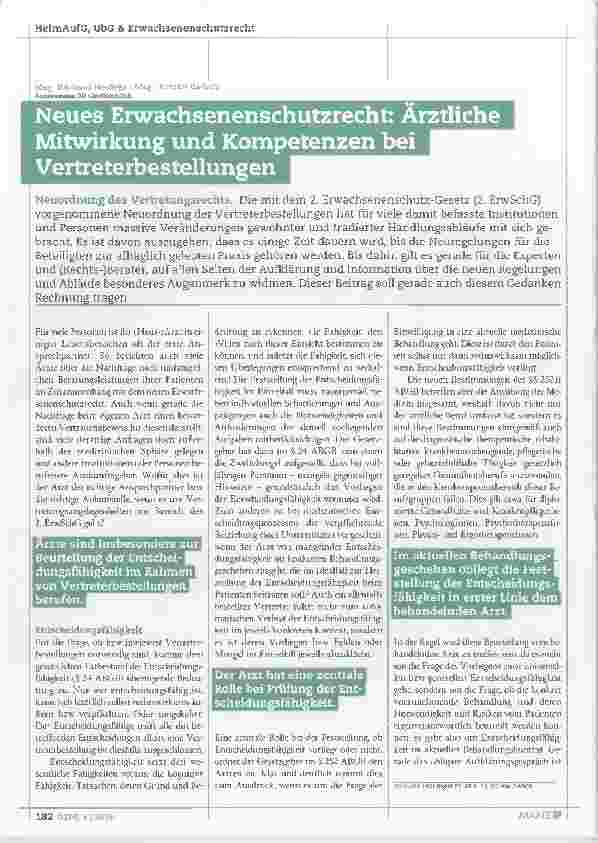 Vorschauseite 1: Neues Erwachsenenschutzrecht: Ärztliche Mitwirkung und Kompetenzen bei Vertreterbestellungen