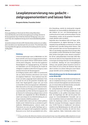 Vorschauseite 1: Leseplatzreservierung neu gedacht – zielgruppenorientiert und laissez-faire