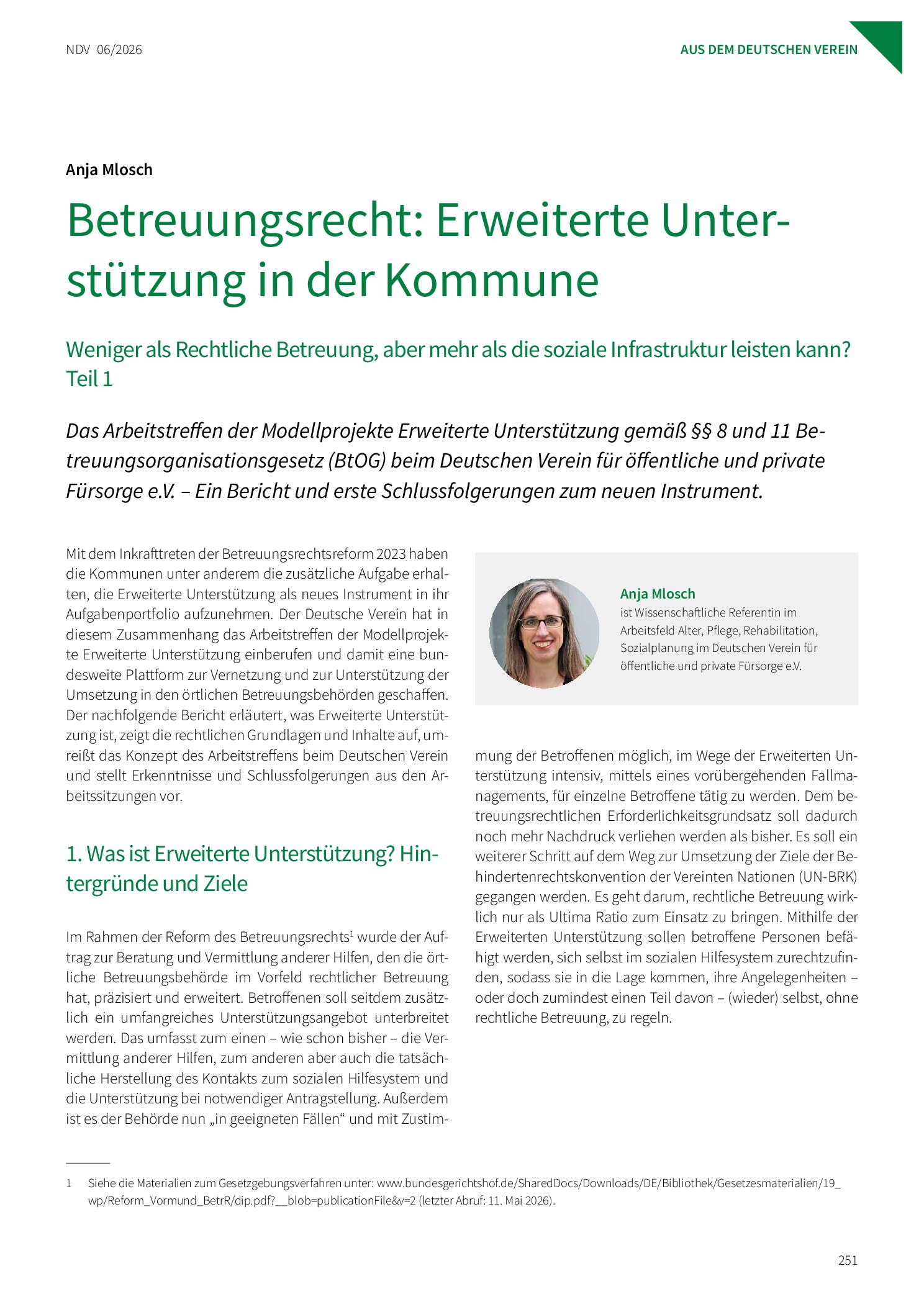 Vorschauseite 1: Betreuungsrecht: Erweiterte Unterstützung in der Kommune. Weniger als rechtliche Betreuung, aber mehr als die soziale Infrastruktur leisten kann? Teil 1