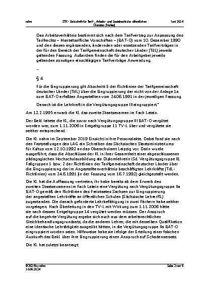 Vorschauseite 2: Eingruppierung einer Lehrkraft – Anforderungen an eine Revisionsbegründung – arbeitsrechtlicher Gleichbehandlungsgrundsatz