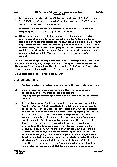Vorschauseite 3: Eingruppierung einer Lehrkraft – Anforderungen an eine Revisionsbegründung – arbeitsrechtlicher Gleichbehandlungsgrundsatz