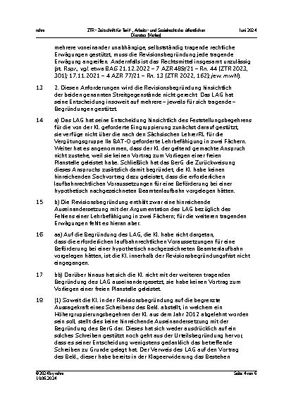 Vorschauseite 4: Eingruppierung einer Lehrkraft – Anforderungen an eine Revisionsbegründung – arbeitsrechtlicher Gleichbehandlungsgrundsatz
