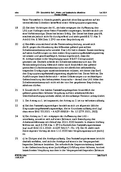 Vorschauseite 5: Eingruppierung einer Lehrkraft – Anforderungen an eine Revisionsbegründung – arbeitsrechtlicher Gleichbehandlungsgrundsatz