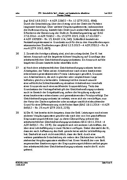 Vorschauseite 6: Eingruppierung einer Lehrkraft – Anforderungen an eine Revisionsbegründung – arbeitsrechtlicher Gleichbehandlungsgrundsatz