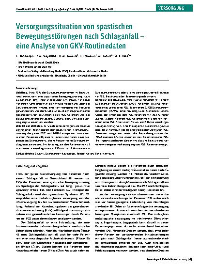 Vorschauseite 1: Versorgungssituation von spastischen Bewegungsstörungen nach Schlaganfall – eine Analyse von GKV-Routinedaten
