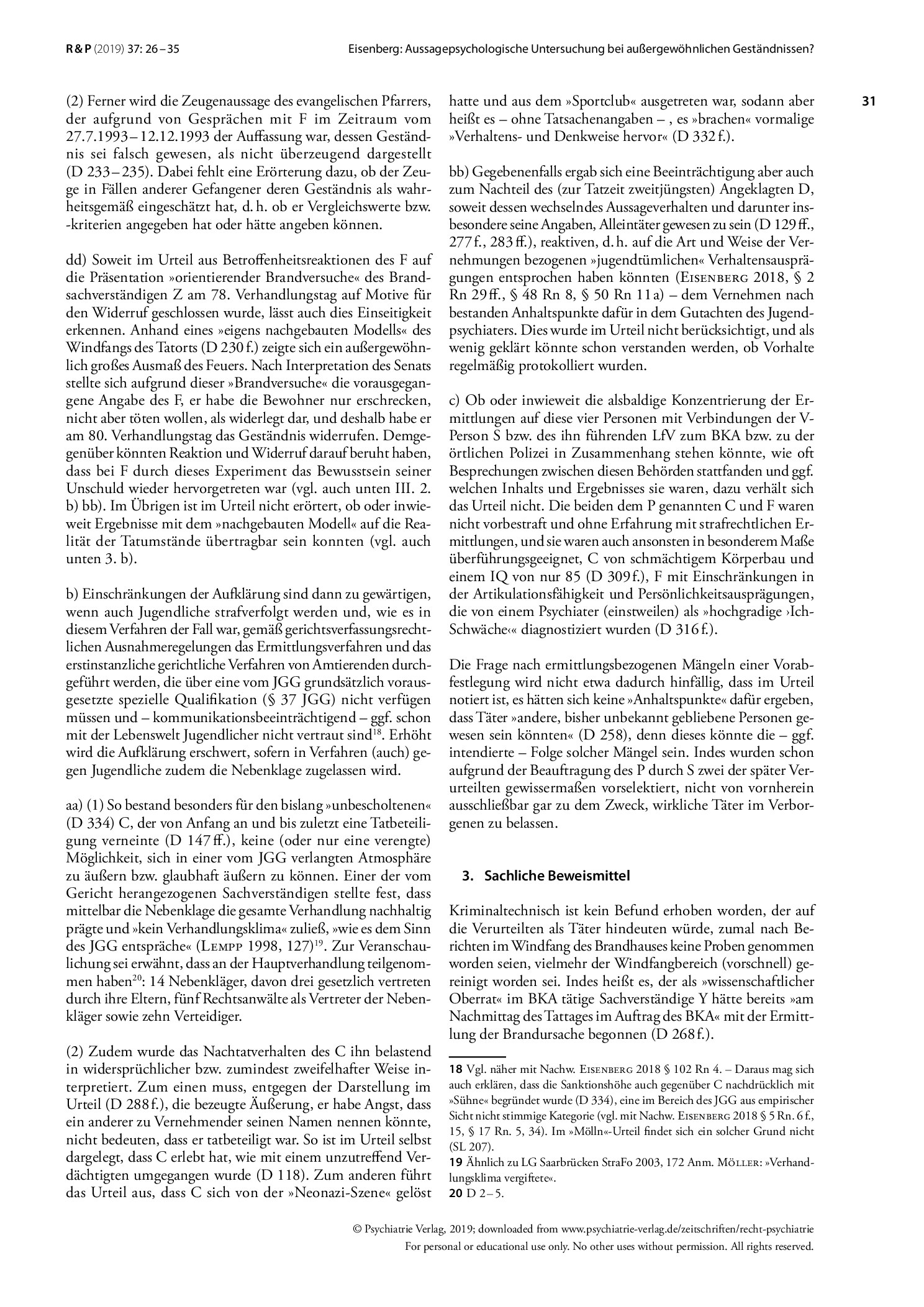 Vorschauseite 6: Aussagepsychologische Untersuchung bei außergewöhnlichen Geständnissen? Erörtert anhand von zwei (auszugsweise skizzierten) erstinstanzlichen Verfahren vor Oberlandesgerichten