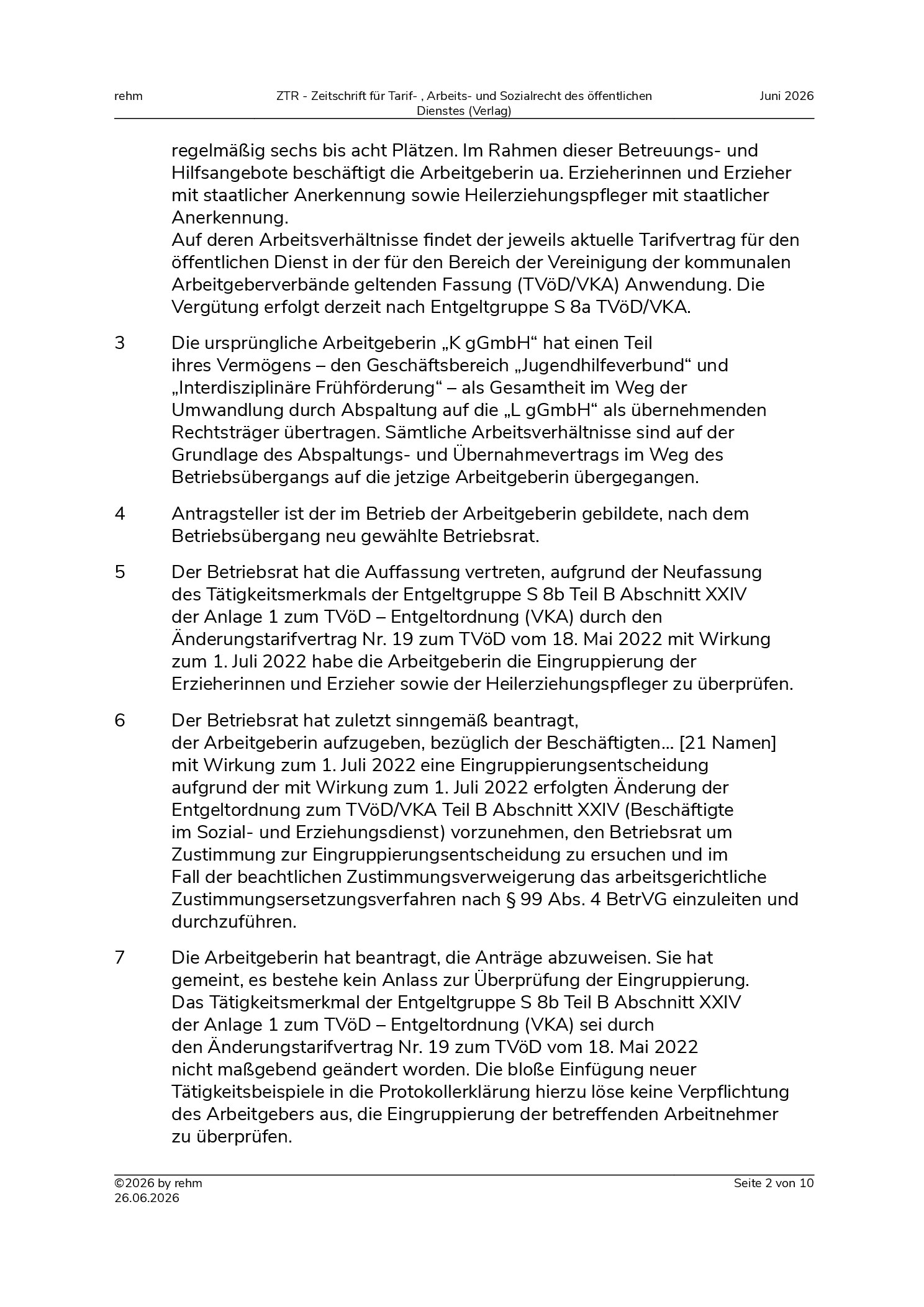 Vorschauseite 2: Beteiligung des Betriebsrats – Umgruppierung – Änderung der Vergütungsordnung