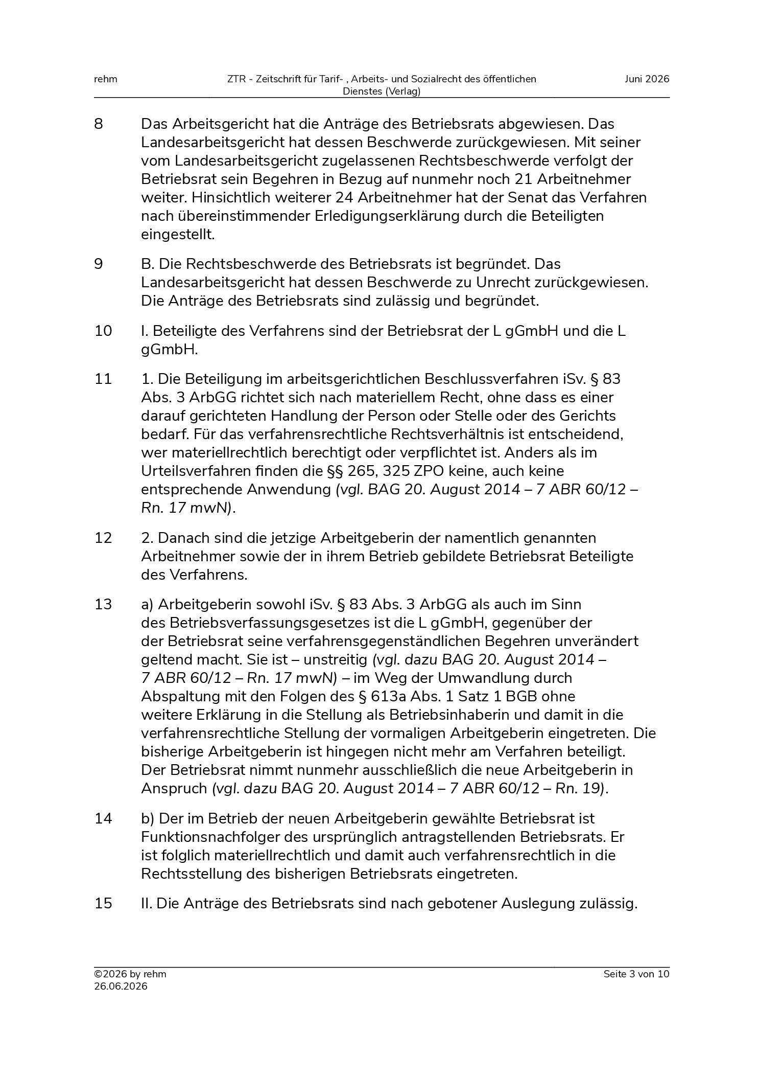 Vorschauseite 3: Beteiligung des Betriebsrats – Umgruppierung – Änderung der Vergütungsordnung