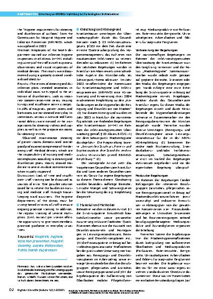 Vorschauseite 2: Flächenhygiene in der Praxis: Eine kritische Analyse zur Umsetzung der KRINKO-Empfehlung in Krankenhäusern
