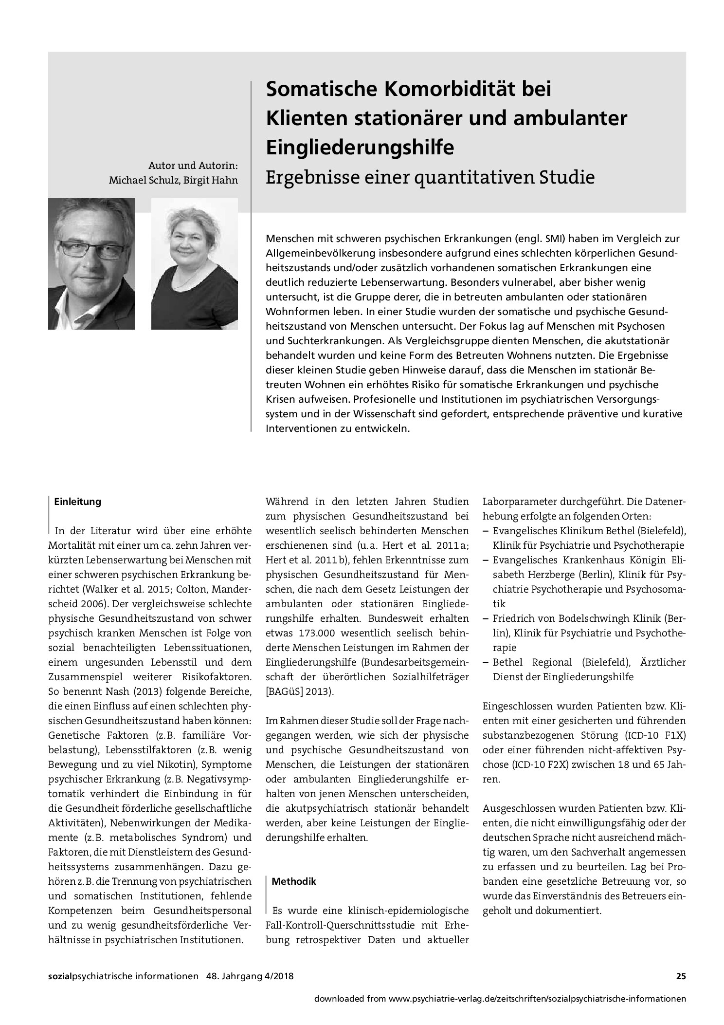 Vorschauseite 1: Somatische Komorbidität bei Klienten stationärer und ambulanter Eingliederungshilfe