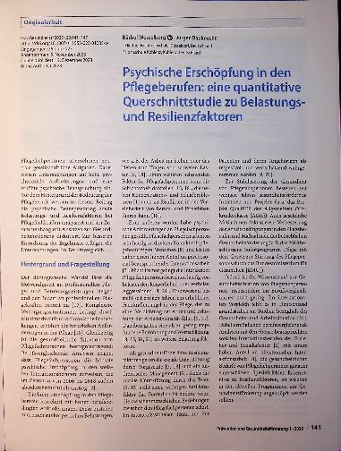 Vorschauseite 1: Psychische Erschöpfung in den Pflegeberufen: eine quantitative Querschnittstudie zu Belastungsund Resilienzfaktoren